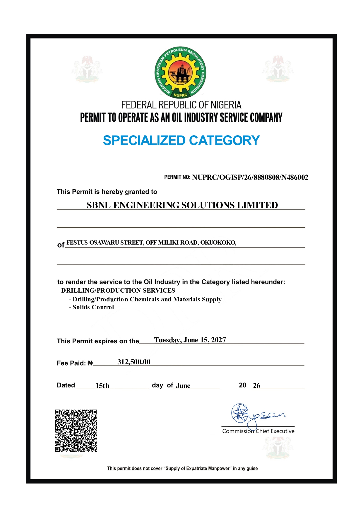 Drilling & Production Permit