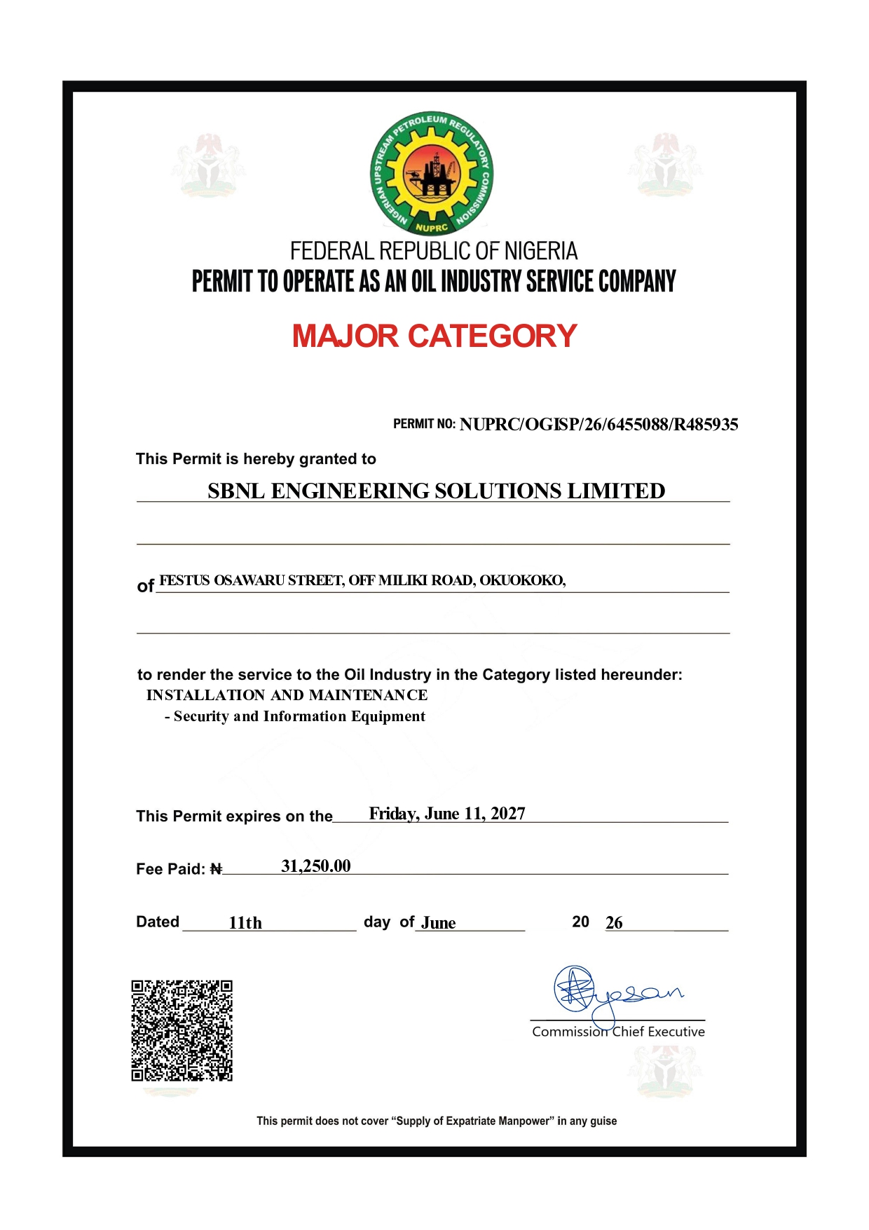 Installation Permit