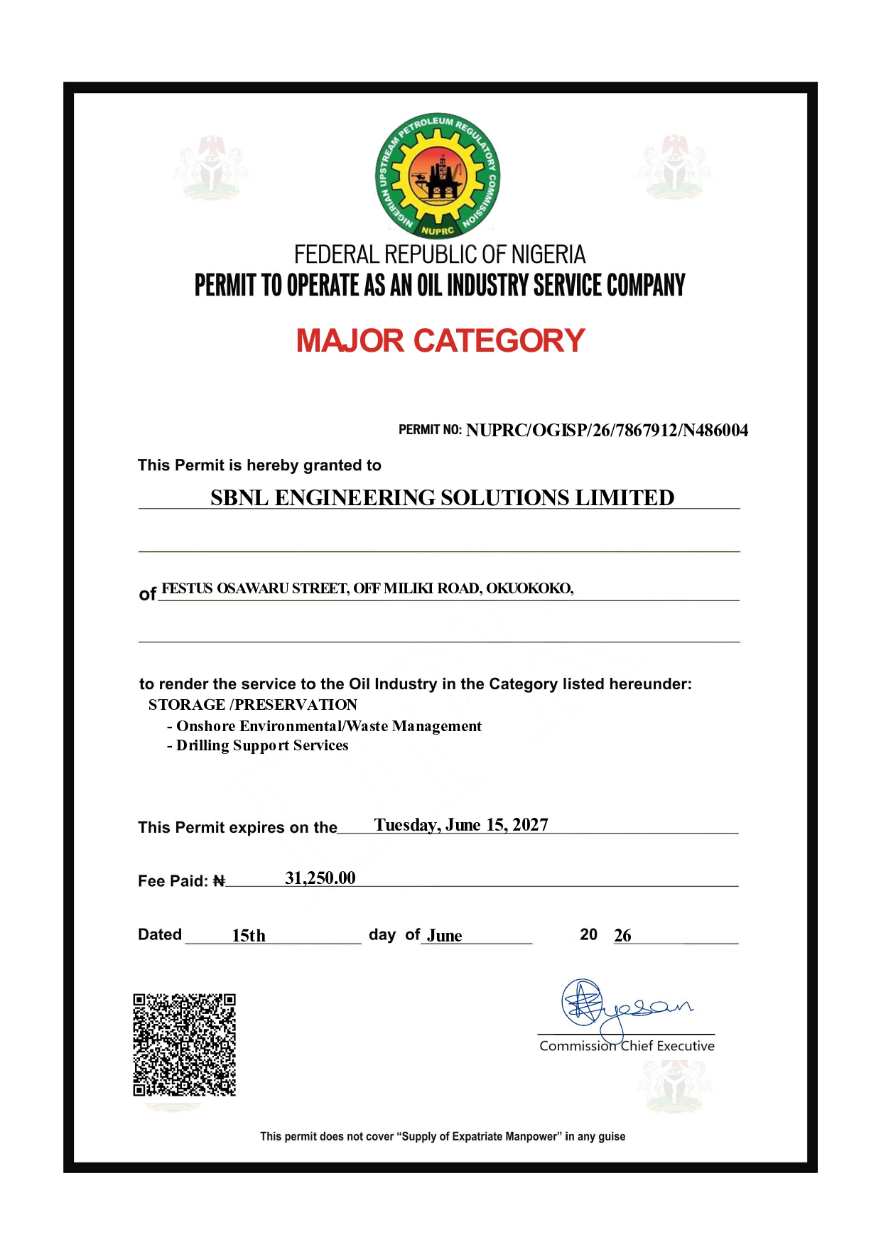 Storage Permit